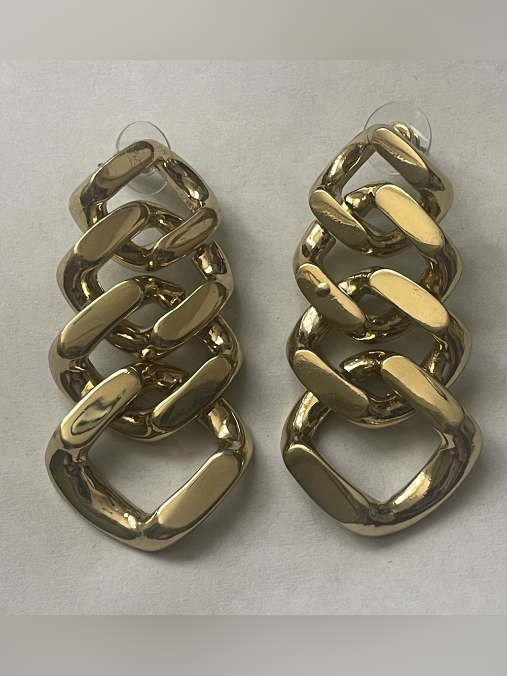 BCBG Polished Gold tone  Chain Link Drop Earrings, cuban chain design